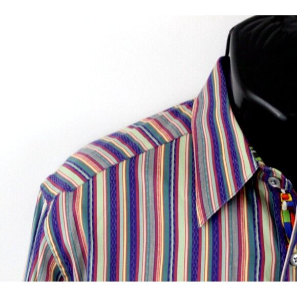 Robert Graham Mens Shirt Stripe Long Sleeve Button Flip Cuff Multi Sz L - Picture 4 of 14